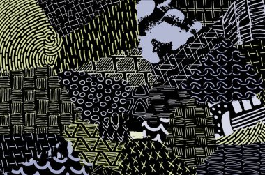 Soyut siyah darbeler, El, Vektör Deseni 'ni çizdi. Geometrik tarzda soyut arkaplan. Soyut çok renkli geometrik desen