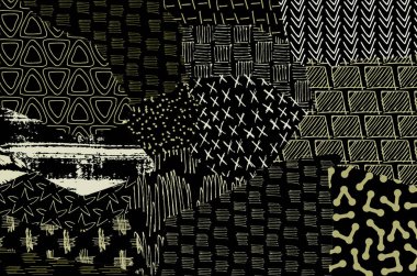 Soyut siyah darbeler, El, Vektör Deseni 'ni çizdi. Geometrik tarzda soyut arkaplan. Soyut çok renkli geometrik desen