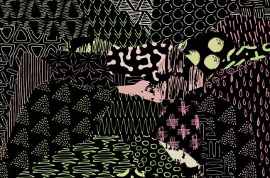 Soyut siyah darbeler, El, Vektör Deseni 'ni çizdi. Geometrik tarzda soyut arkaplan. Soyut çok renkli geometrik desen