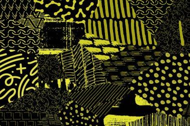 Soyut siyah darbeler, El, Vektör Deseni 'ni çizdi. Geometrik tarzda soyut arkaplan. Soyut çok renkli geometrik desen