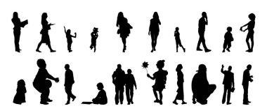 Vektör illüstrasyonu, insanların ana hatları, Contour çizimi, insanların silueti, ikon kümesi izole edilmiş, oturan insanların silueti, mimari set