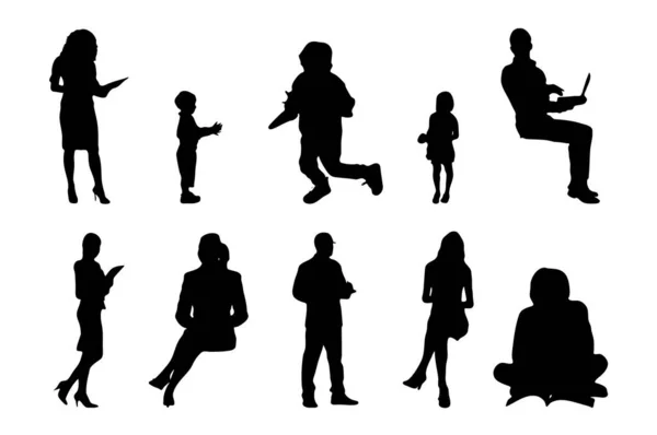 Vektor Silhouetten Umrisse Von Menschen Konturzeichnung Menschen Silhouette Icon Set — Stockvektor