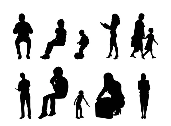 Vektor Silhouetten Umrisse Von Menschen Konturzeichnung Menschen Silhouette Icon Set — Stockvektor