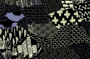 Soyut siyah darbeler, El, Vektör Deseni 'ni çizdi. Geometrik tarzda soyut arkaplan. Soyut çok renkli geometrik desen