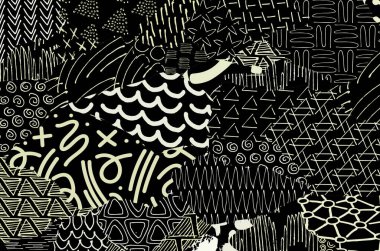 Soyut siyah darbeler, El, Vektör Deseni 'ni çizdi. Geometrik tarzda soyut arkaplan. Soyut çok renkli geometrik desen