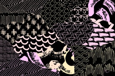 Soyut siyah darbeler, El, Vektör Deseni 'ni çizdi. Geometrik tarzda soyut arkaplan. Soyut çok renkli geometrik desen