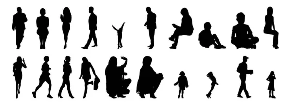 Vektor Silhouetten Umrisse Von Menschen Konturzeichnung Menschen Silhouette Icon Set — Stockvektor