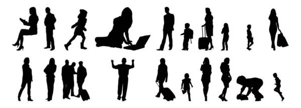 Vektor Silhouetten Umrisse Von Menschen Konturzeichnung Menschen Silhouette Icon Set — Stockvektor