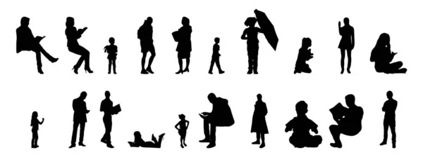 Vektor Silhouetten Umrisse Von Menschen Konturzeichnung Menschen Silhouette Icon Set — Stockvektor