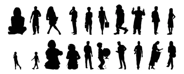 Vektor Silhouetten Umrisse Von Menschen Konturzeichnung Menschen Silhouette Icon Set — Stockvektor