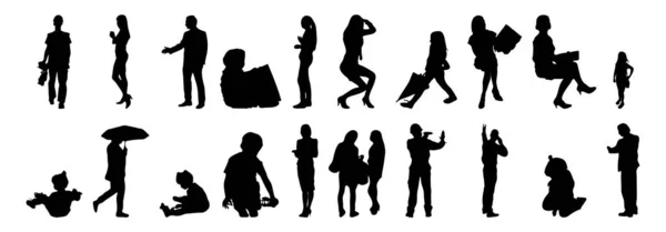 Silhouettes Vectorielles Silhouettes Esquissées Personnes Dessin Contour Silhouette Personnes Icône — Image vectorielle