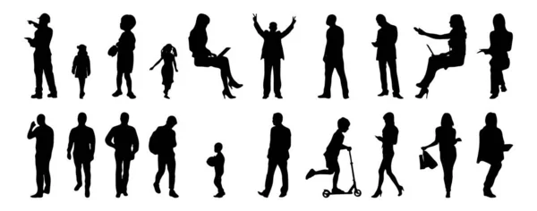 Vektor Silhouetten Umrisse Von Menschen Konturzeichnung Menschen Silhouette Icon Set — Stockvektor