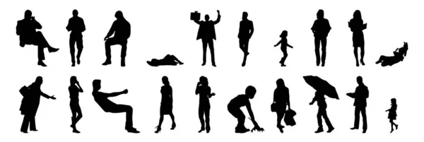 Vektor Silhouetten Umrisse Von Menschen Konturzeichnung Menschen Silhouette Icon Set — Stockvektor