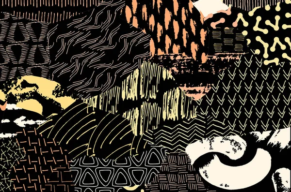 Soyut siyah darbeler, El, Vektör Deseni 'ni çizdi. Geometrik tarzda soyut arkaplan. Soyut çok renkli geometrik desen