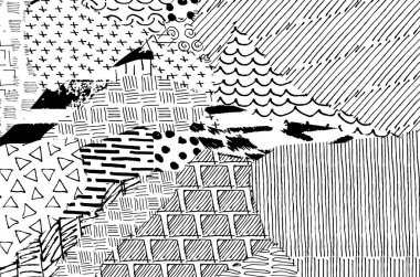 Soyut siyah darbeler, El, Vektör Deseni 'ni çizdi. Geometrik tarzda soyut arkaplan. Soyut çok renkli geometrik desen