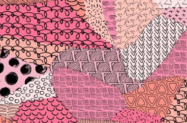 Soyut siyah darbeler, El, Vektör Deseni 'ni çizdi. Geometrik tarzda soyut arkaplan. Soyut çok renkli geometrik desen