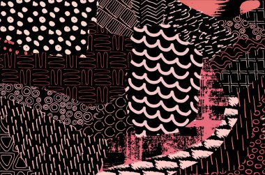 Soyut siyah darbeler, El, Vektör Deseni 'ni çizdi. Geometrik tarzda soyut arkaplan. Soyut çok renkli geometrik desen