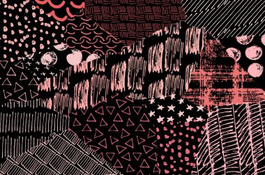 Soyut siyah darbeler, El, Vektör Deseni 'ni çizdi. Geometrik tarzda soyut arkaplan. Soyut çok renkli geometrik desen