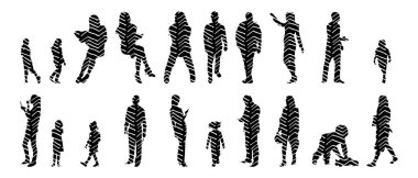 Vektör siluetleri, insanların ana hatları, Contour çizimleri, insanların siluetleri, ikon kümesi izole edilmiş, oturan insanların silueti, mimari set