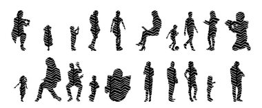 Vektör siluetleri, insanların ana hatları, Contour çizimleri, insanların siluetleri, ikon kümesi izole edilmiş, oturan insanların silueti, mimari set