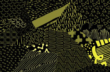 Soyut siyah darbeler, El, Vektör Deseni 'ni çizdi. Geometrik tarzda soyut arkaplan. Soyut çok renkli geometrik desen