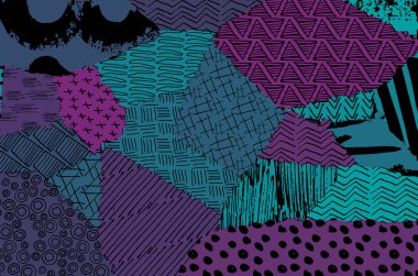 Soyut siyah darbeler, El, Vektör Deseni 'ni çizdi. Geometrik tarzda soyut arkaplan. Soyut çok renkli geometrik desen