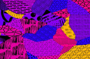 Soyut siyah darbeler, El, Vektör Deseni 'ni çizdi. Geometrik tarzda soyut arkaplan. Soyut çok renkli geometrik desen