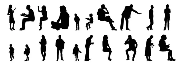 Vector Silhouetten Overzicht Silhouetten Van Mensen Contourtekening Personensilhouet Icoon Set — Stockvector