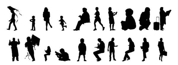 Vektor Silhouetten Umrisse Von Menschen Konturzeichnung Menschen Silhouette Icon Set — Stockvektor