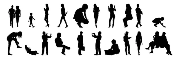 Vektor Silhouetten Umrisse Von Menschen Konturzeichnung Menschen Silhouette Icon Set — Stockvektor