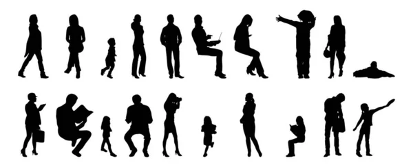 Vector Silhouetten Overzicht Silhouetten Van Mensen Contourtekening Personensilhouet Icoon Set — Stockvector