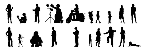 Vektor Silhouetten Umrisse Von Menschen Konturzeichnung Menschen Silhouette Icon Set — Stockvektor