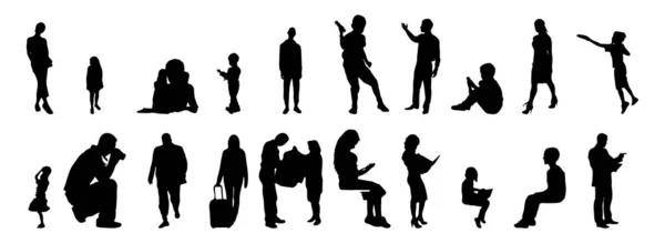 Vektor Silhouetten Umrisse Von Menschen Konturzeichnung Menschen Silhouette Icon Set — Stockvektor