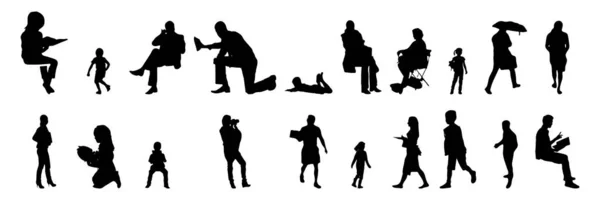 Vektor Silhouetten Umrisse Von Menschen Konturzeichnung Menschen Silhouette Icon Set — Stockvektor