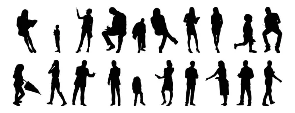 Vektor Silhouetten Umrisse Von Menschen Konturzeichnung Menschen Silhouette Icon Set — Stockvektor