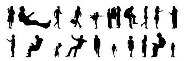 Vektor Silhouetten Umrisse Von Menschen Konturzeichnung Menschen Silhouette Icon Set — Stockvektor