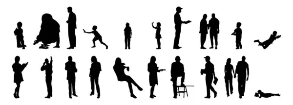 Vektor Silhouetten Umrisse Von Menschen Konturzeichnung Menschen Silhouette Icon Set — Stockvektor