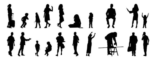 Vektor Silhouetten Umrisse Von Menschen Konturzeichnung Menschen Silhouette Icon Set — Stockvektor