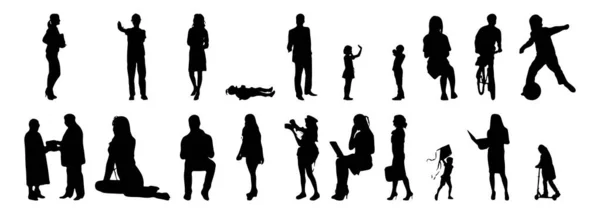 Vektor Silhouetten Umrisse Von Menschen Konturzeichnung Menschen Silhouette Icon Set — Stockvektor