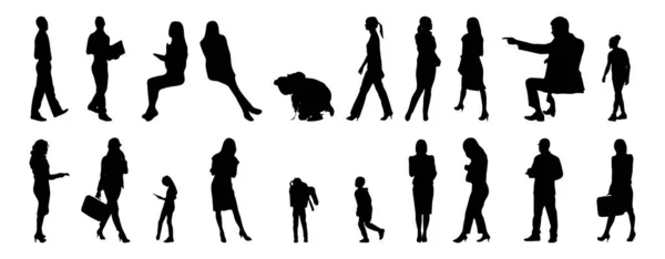 Vektor Silhouetten Umrisse Von Menschen Konturzeichnung Menschen Silhouette Icon Set — Stockvektor