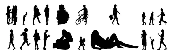 Vektor Silhouetten Umrisse Von Menschen Konturzeichnung Menschen Silhouette Icon Set — Stockvektor