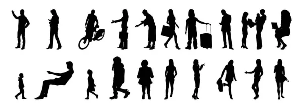 Vektor Silhouetten Umrisse Von Menschen Konturzeichnung Menschen Silhouette Icon Set — Stockvektor