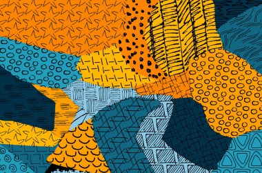 Soyut siyah darbeler, El, Vektör Deseni 'ni çizdi. Geometrik tarzda soyut arkaplan. Soyut çok renkli geometrik desen