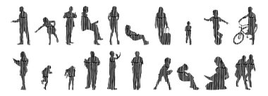 Vektör siluetleri, insanların ana hatları, Contour çizimleri, insanların siluetleri, ikon kümesi izole edilmiş, oturan insanların silueti, mimari set