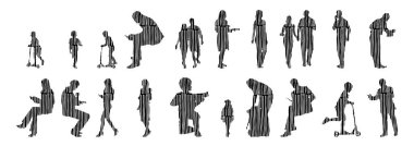 Vektör siluetleri, insanların ana hatları, Contour çizimleri, insanların siluetleri, ikon kümesi izole edilmiş, oturan insanların silueti, mimari set