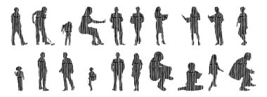 Vektör siluetleri, insanların ana hatları, Contour çizimleri, insanların siluetleri, ikon kümesi izole edilmiş, oturan insanların silueti, mimari set