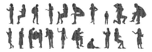 Silhouettes Vectorielles Silhouettes Esquissées Personnes Dessin Contour Silhouette Personnes Icône — Image vectorielle