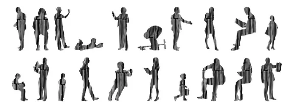 Silhouettes Vectorielles Silhouettes Esquissées Personnes Dessin Contour Silhouette Personnes Icône — Image vectorielle