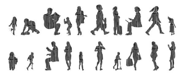 Vector Silhouettes Outline Silhouettes People Contour Drawing People Silhouette Icon — 스톡 벡터