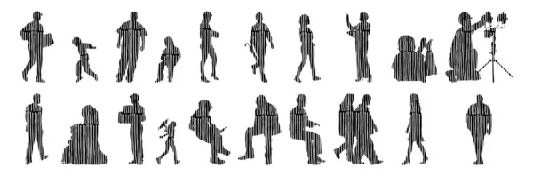 Sílhuetas Vetoriais Sílhuetas Contorno Pessoas Desenho Contorno Silhueta Pessoas Conjunto —  Vetores de Stock